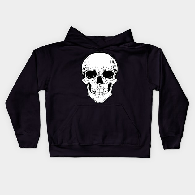 graphic drawing of a skull, black and white illustration Kids Hoodie by InshynaArt